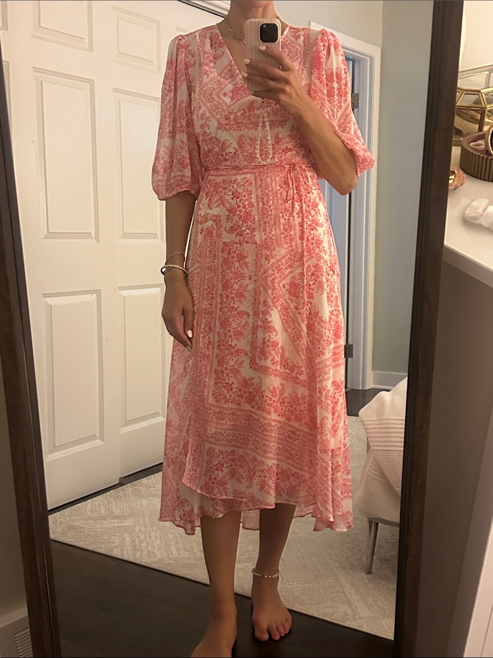 Calvin Klein Pink Floral Print Midi Dress